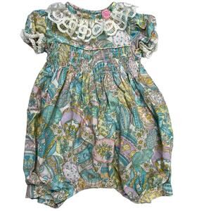 Vintage Allison Ann Floral Easter Pastel Bubble Romper Size 0-3 Months Lace